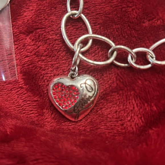 #26 Silver Tone & Red Enamel GUESS Charm necklace - Picture 2 of 5